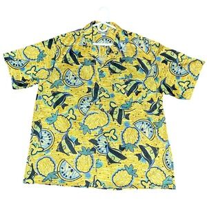 UZZI Amphibious Gear Mens XL Yellow Tropical‎ Short Sleeve Button Up Shirt READ